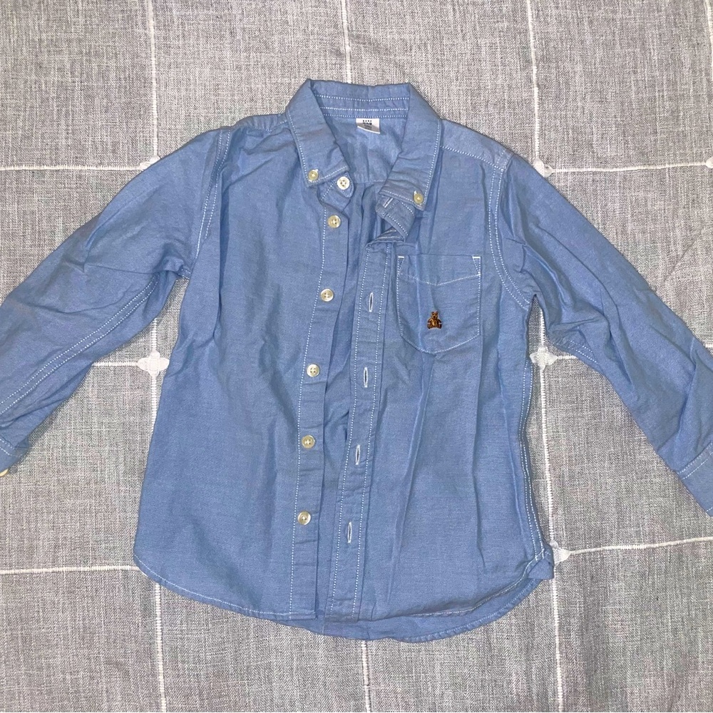 Adorable chambray shirt with teddy bear detail